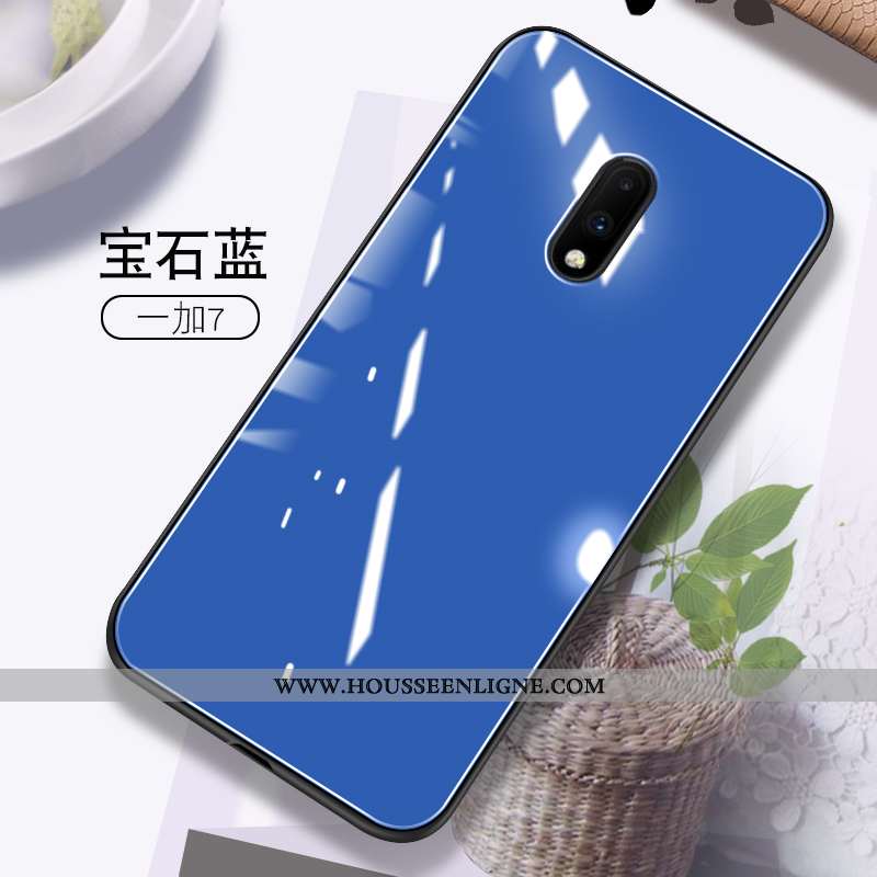 Étui Oneplus 7 Protection Verre Coque Tendance Créatif Couleur Unie Verte