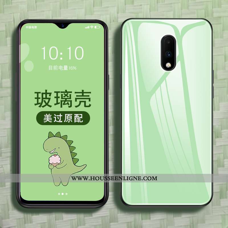 Étui Oneplus 7 Protection Verre Coque Tendance Créatif Couleur Unie Verte