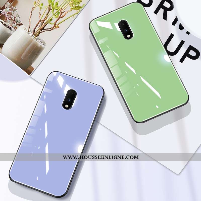 Étui Oneplus 7 Protection Verre Coque Tendance Créatif Couleur Unie Verte