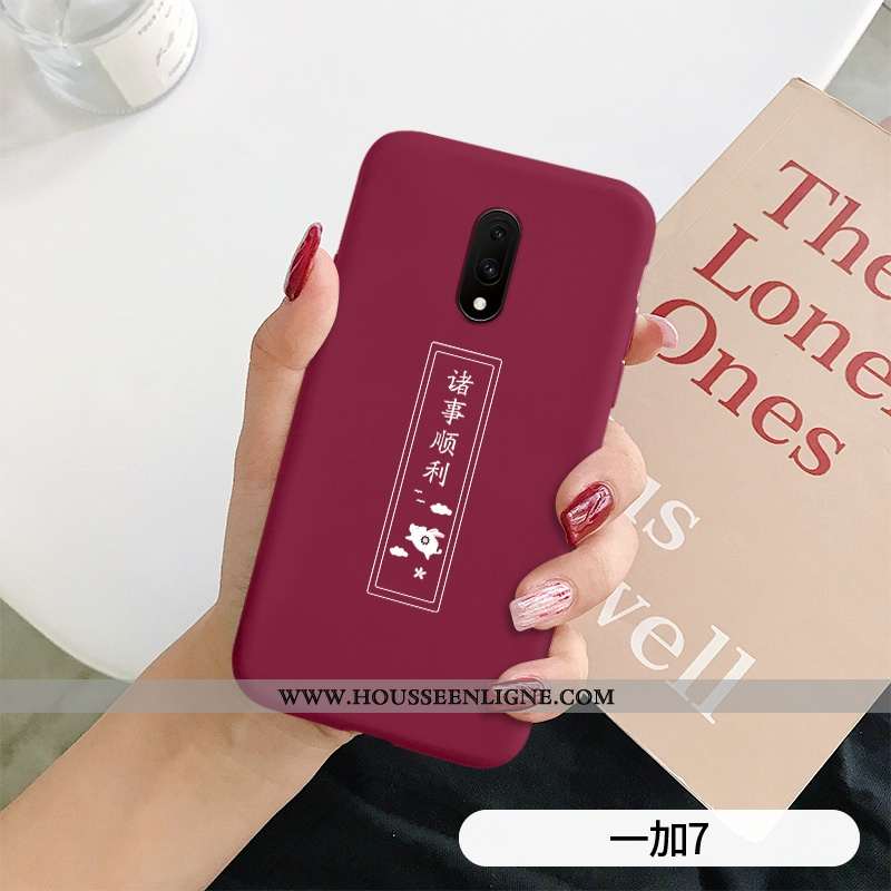 Étui Oneplus 7 Silicone Mode Légère Net Rouge Tout Compris Délavé En Daim Cœur Verte