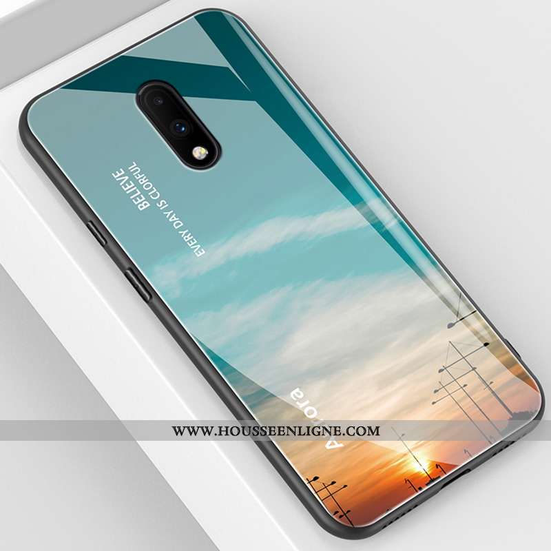 Étui Oneplus 7 Verre Délavé En Daim Miroir Silicone Net Rouge Ultra Créatif Bleu
