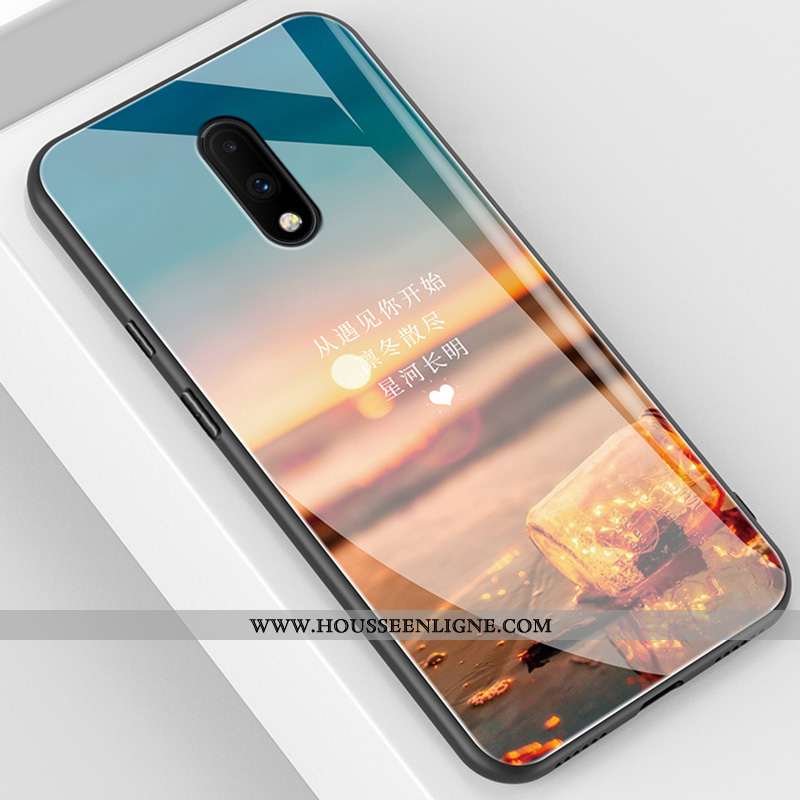 Étui Oneplus 7 Verre Délavé En Daim Miroir Silicone Net Rouge Ultra Créatif Bleu