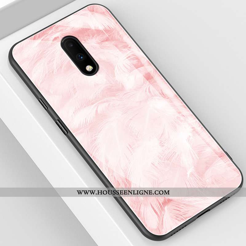Étui Oneplus 7 Verre Délavé En Daim Miroir Silicone Net Rouge Ultra Créatif Bleu