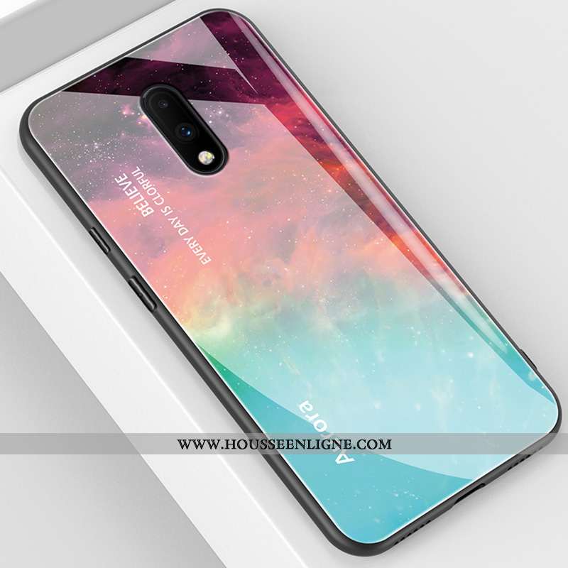 Étui Oneplus 7 Verre Délavé En Daim Miroir Silicone Net Rouge Ultra Créatif Bleu