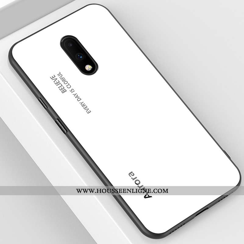 Étui Oneplus 7 Verre Délavé En Daim Miroir Silicone Net Rouge Ultra Créatif Bleu
