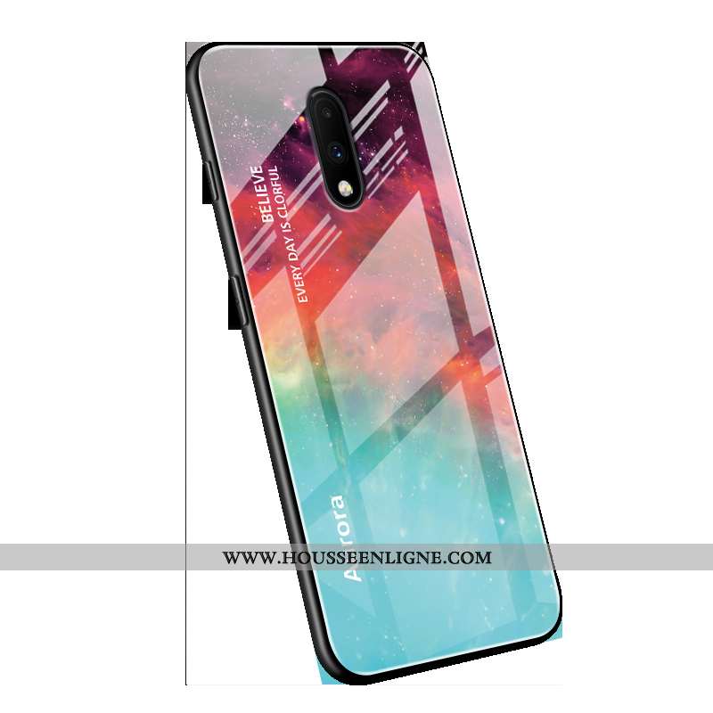 Étui Oneplus 7 Verre Délavé En Daim Miroir Silicone Net Rouge Ultra Créatif Bleu