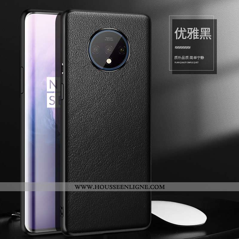 Étui Oneplus 7t Créatif Cuir Véritable Incassable Personnalité Luxe Orange Téléphone Portable