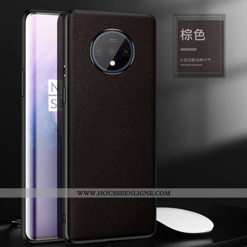 Étui Oneplus 7t Créatif Cuir Véritable Incassable Personnalité Luxe Orange Téléphone Portable