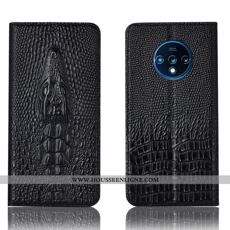 Étui Oneplus 7t Cuir Véritable Protection Coque Crocodile Housse Incassable Noir