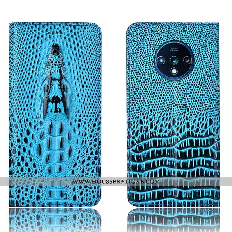 Étui Oneplus 7t Cuir Véritable Protection Coque Crocodile Housse Incassable Noir