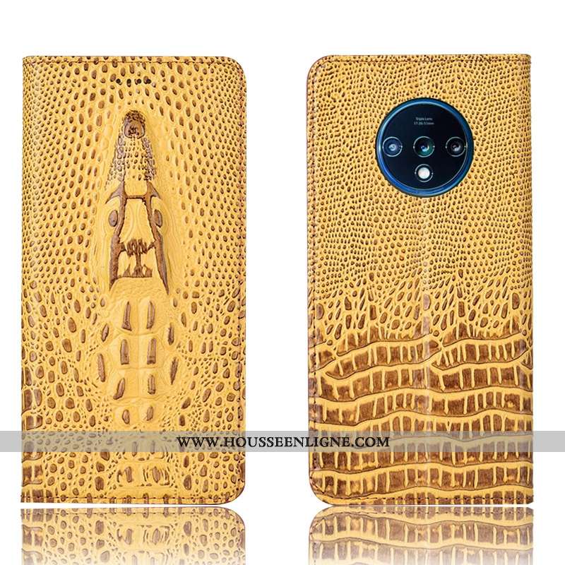 Étui Oneplus 7t Cuir Véritable Protection Coque Crocodile Housse Incassable Noir