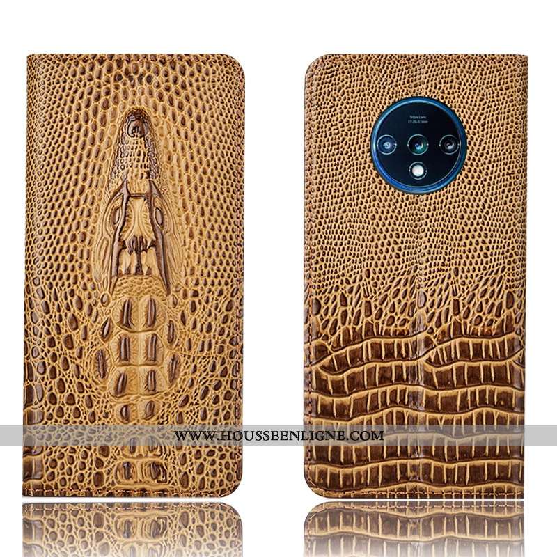 Étui Oneplus 7t Cuir Véritable Protection Coque Crocodile Housse Incassable Noir