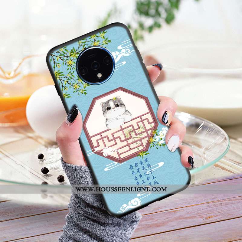 Étui Oneplus 7t Mode Protection Coque Légère Peinture Vent Fluide Doux Bleu