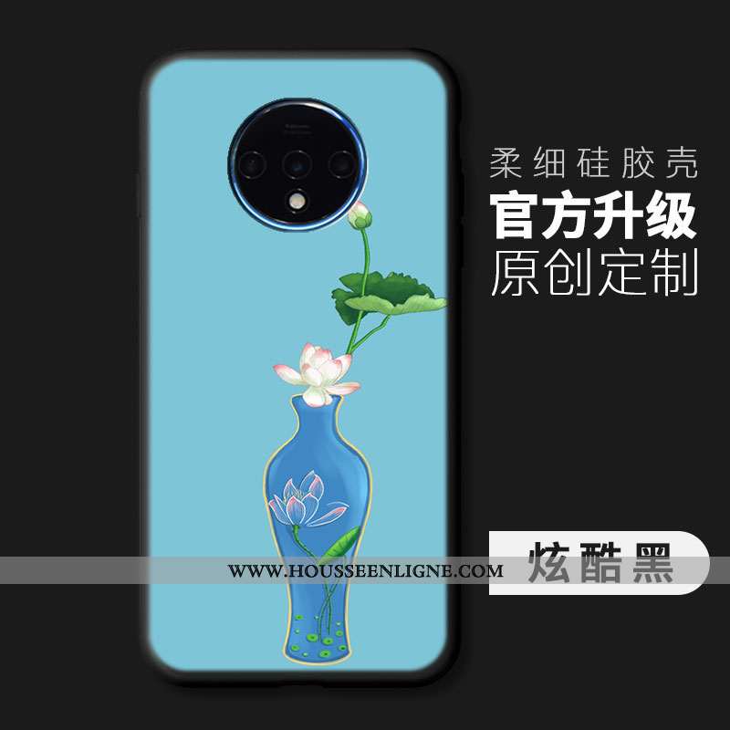 Étui Oneplus 7t Mode Protection Coque Légère Peinture Vent Fluide Doux Bleu