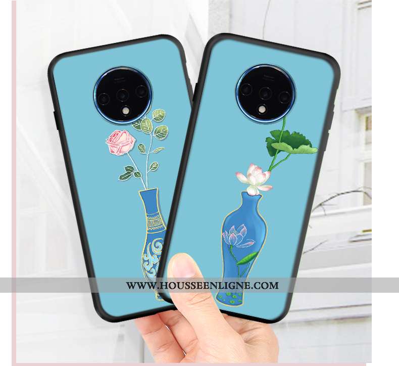 Étui Oneplus 7t Mode Protection Coque Légère Peinture Vent Fluide Doux Bleu