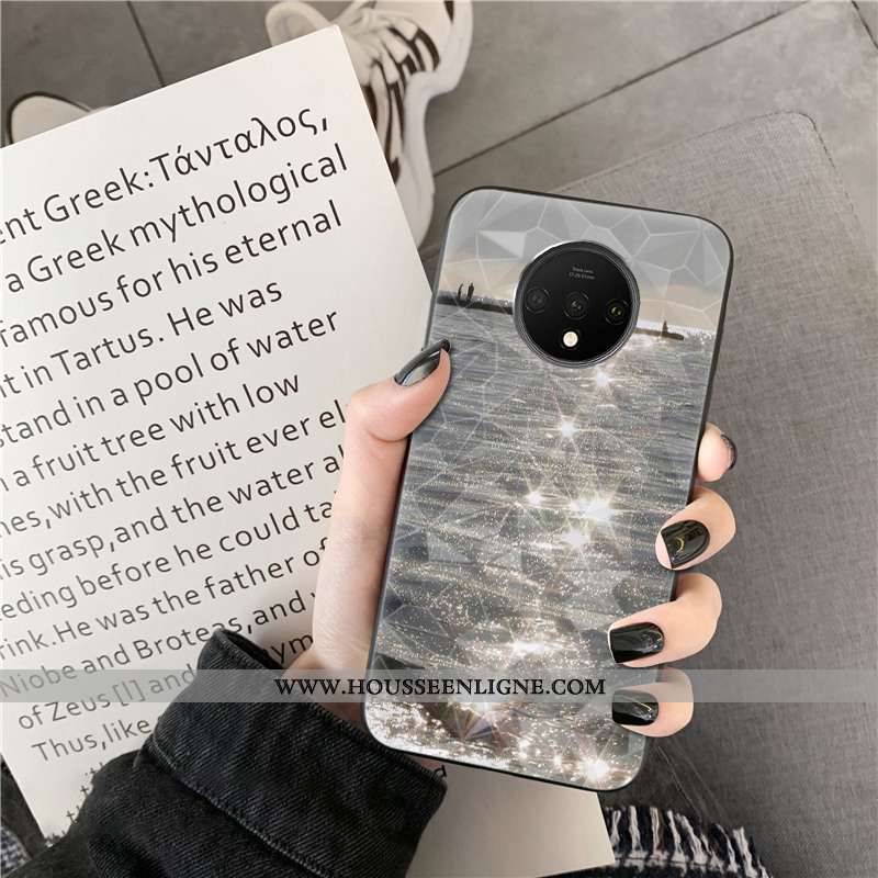Étui Oneplus 7t Modèle Fleurie Mode Téléphone Portable Net Rouge Coque Losange Gris