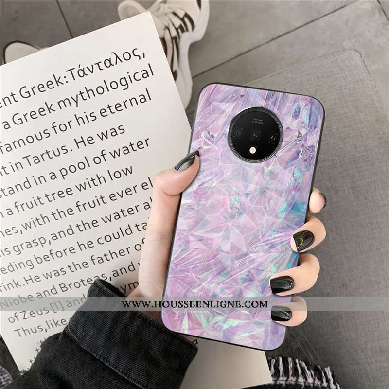 Étui Oneplus 7t Modèle Fleurie Mode Téléphone Portable Net Rouge Coque Losange Gris