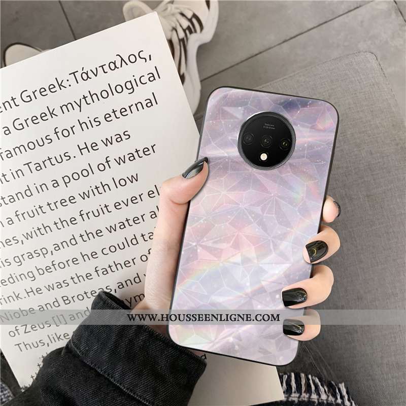 Étui Oneplus 7t Modèle Fleurie Mode Téléphone Portable Net Rouge Coque Losange Gris