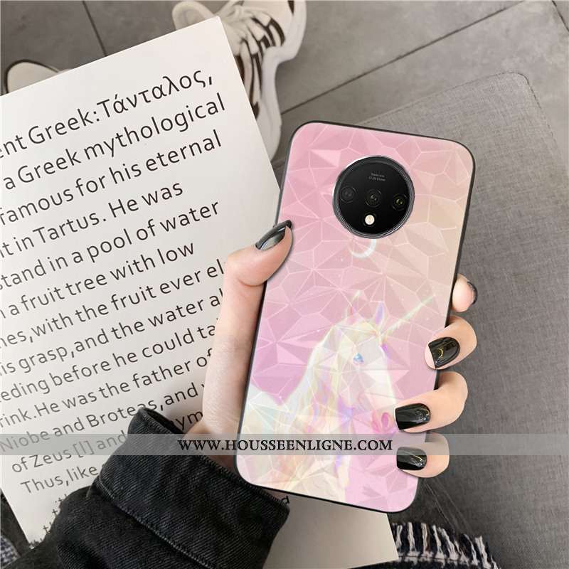 Étui Oneplus 7t Modèle Fleurie Mode Téléphone Portable Net Rouge Coque Losange Gris