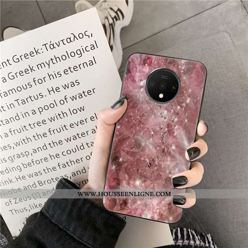 Étui Oneplus 7t Modèle Fleurie Mode Téléphone Portable Net Rouge Coque Losange Gris