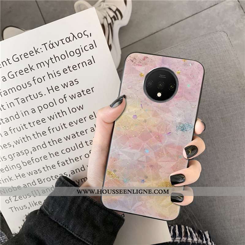 Étui Oneplus 7t Modèle Fleurie Mode Téléphone Portable Net Rouge Coque Losange Gris
