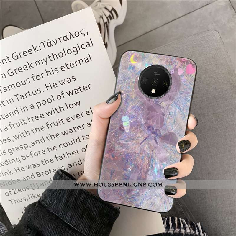 Étui Oneplus 7t Modèle Fleurie Mode Téléphone Portable Net Rouge Coque Losange Gris