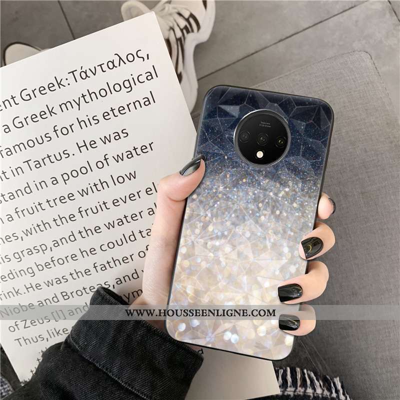 Étui Oneplus 7t Modèle Fleurie Mode Téléphone Portable Net Rouge Coque Losange Gris