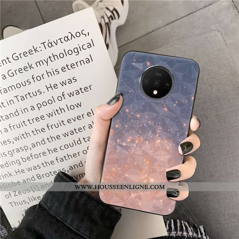 Étui Oneplus 7t Modèle Fleurie Mode Téléphone Portable Net Rouge Coque Losange Gris