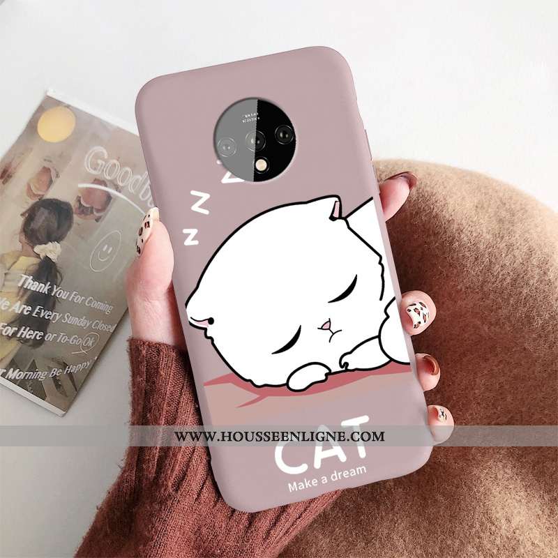 Étui Oneplus 7t Personnalité Créatif Tout Compris Chiens Rose Dessin Animé Chat