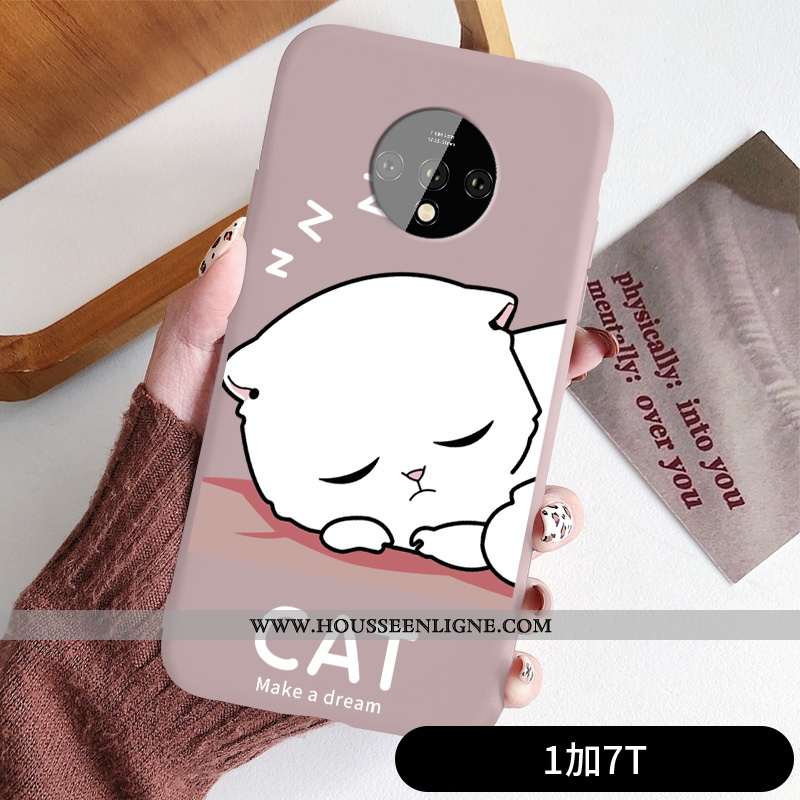 Étui Oneplus 7t Personnalité Créatif Tout Compris Chiens Rose Dessin Animé Chat