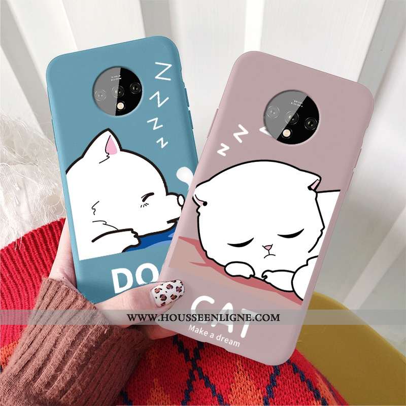 Étui Oneplus 7t Personnalité Créatif Tout Compris Chiens Rose Dessin Animé Chat