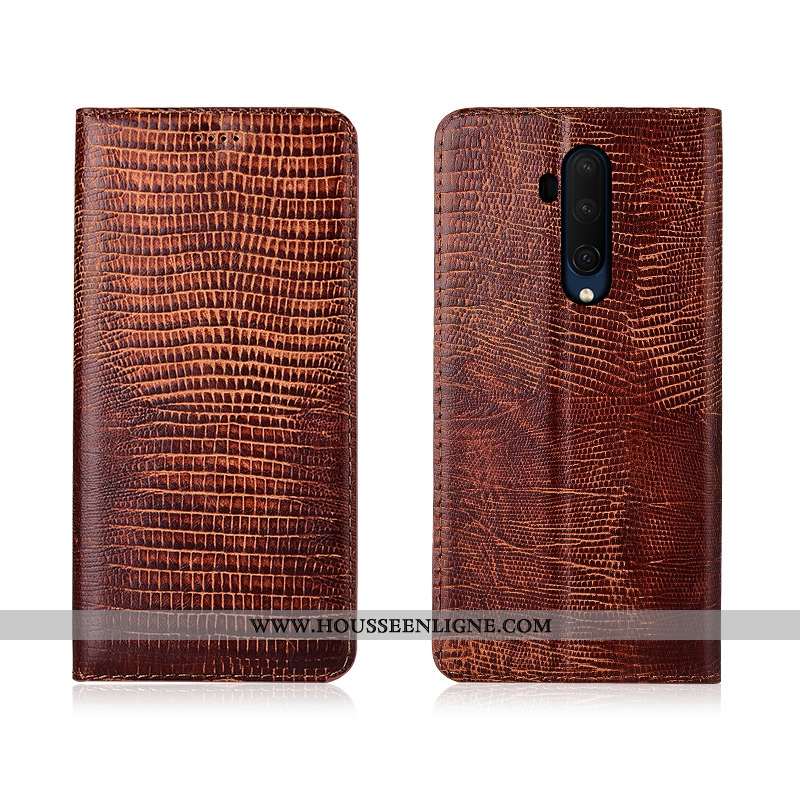 Étui Oneplus 7t Pro Cuir Fluide Doux Protection Véritable Marron Téléphone Portable Incassable