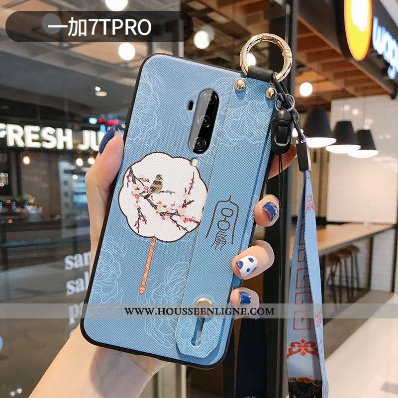 Étui Oneplus 7t Pro Délavé En Daim Ornements Suspendus Support Vintage Style Chinois Gaufrage Protec