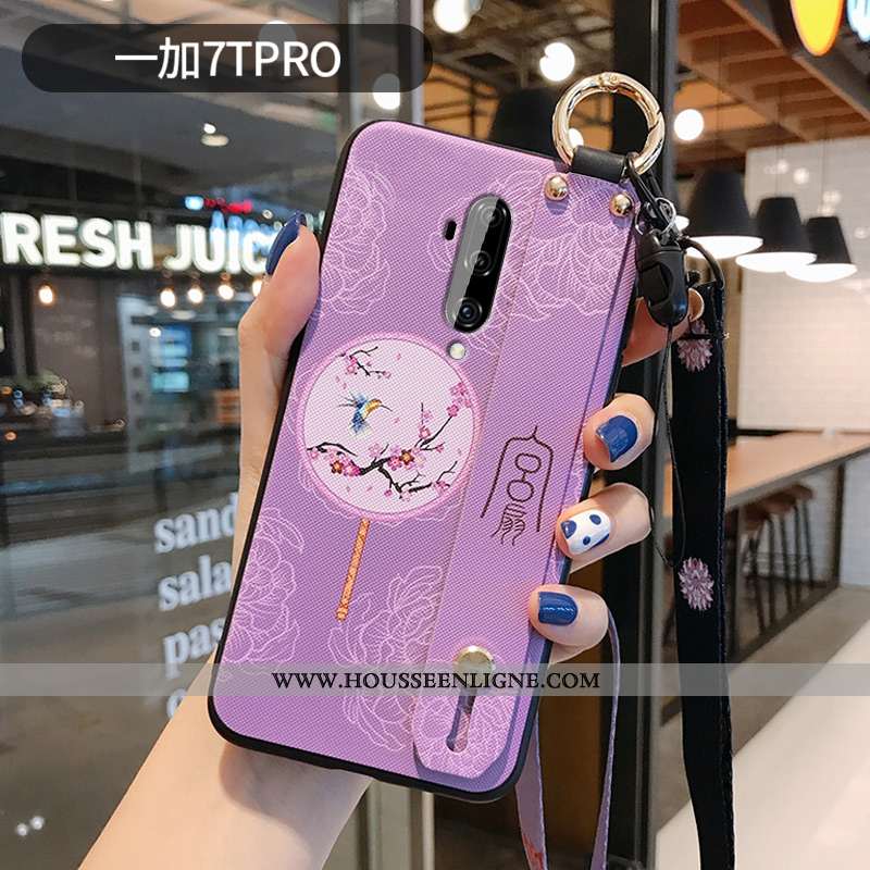 Étui Oneplus 7t Pro Délavé En Daim Ornements Suspendus Support Vintage Style Chinois Gaufrage Protec