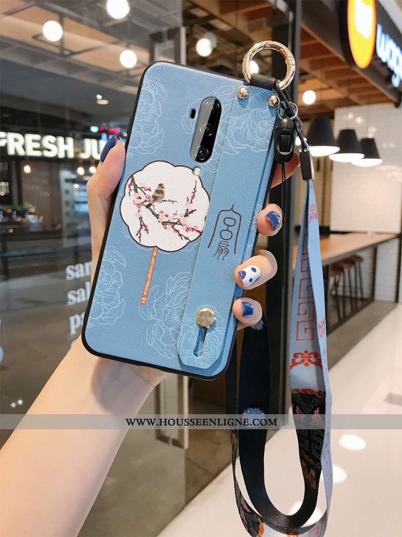 Étui Oneplus 7t Pro Délavé En Daim Ornements Suspendus Support Vintage Style Chinois Gaufrage Protec