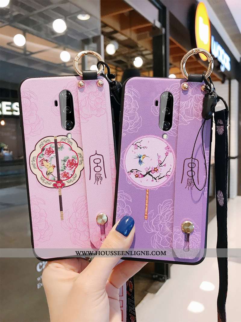 Étui Oneplus 7t Pro Délavé En Daim Ornements Suspendus Support Vintage Style Chinois Gaufrage Protec