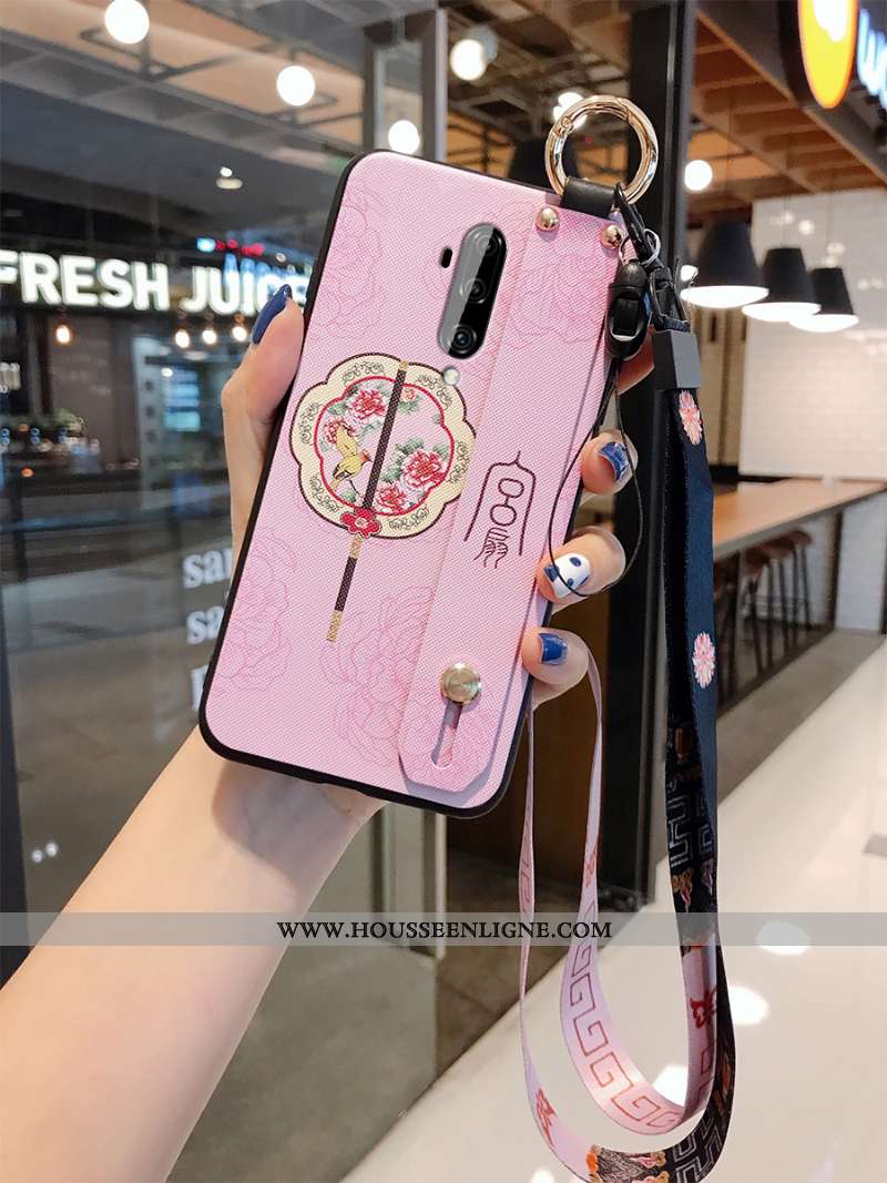 Étui Oneplus 7t Pro Délavé En Daim Ornements Suspendus Support Vintage Style Chinois Gaufrage Protec