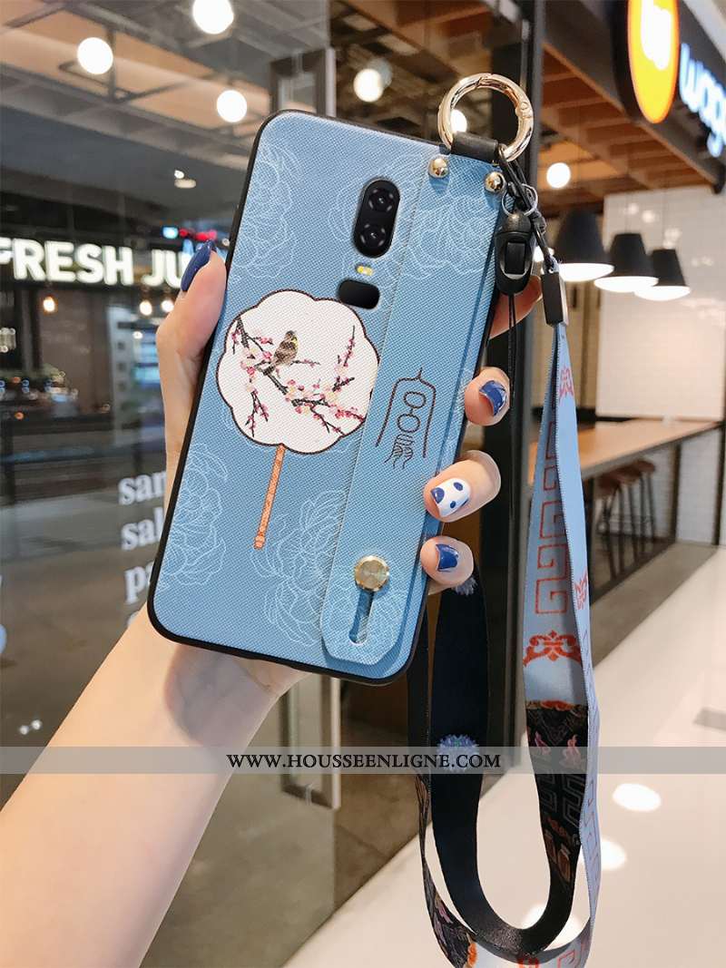Étui Oneplus 7t Pro Délavé En Daim Ornements Suspendus Support Vintage Style Chinois Gaufrage Protec