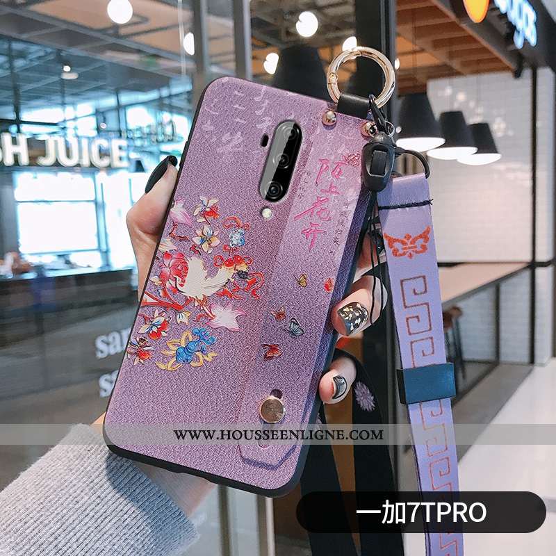 Étui Oneplus 7t Pro Fluide Doux Silicone Support Simple Coque Légère Violet