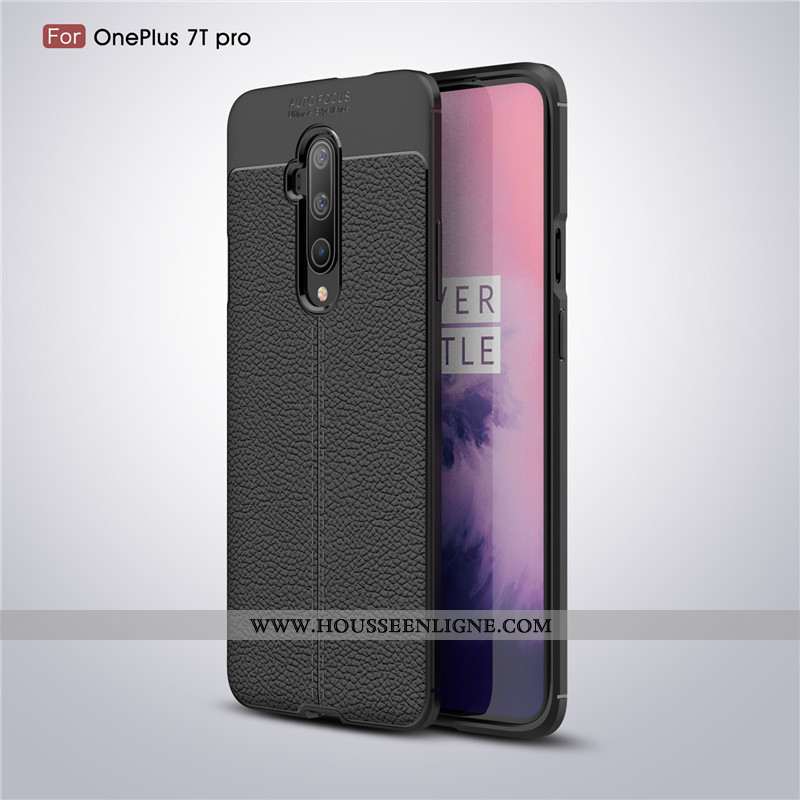 Étui Oneplus 7t Pro Modèle Fleurie Fluide Doux Cuir Protection Coque Business Noir