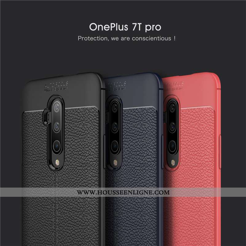 Étui Oneplus 7t Pro Modèle Fleurie Fluide Doux Cuir Protection Coque Business Noir