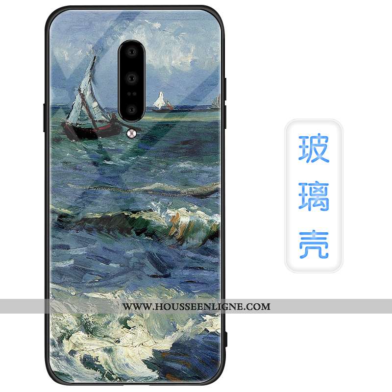 Étui Oneplus 7t Pro Personnalité Tendance Net Rouge Vagues Verre Incassable Téléphone Portable Bleu