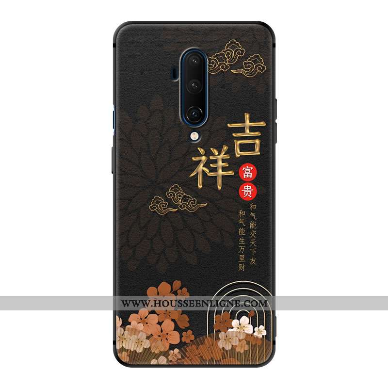 Étui Oneplus 7t Pro Personnalité Vintage Vent Art Protection Silicone Simple Noir