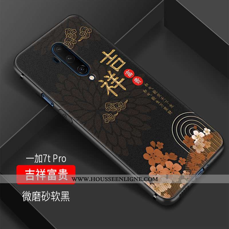 Étui Oneplus 7t Pro Personnalité Vintage Vent Art Protection Silicone Simple Noir