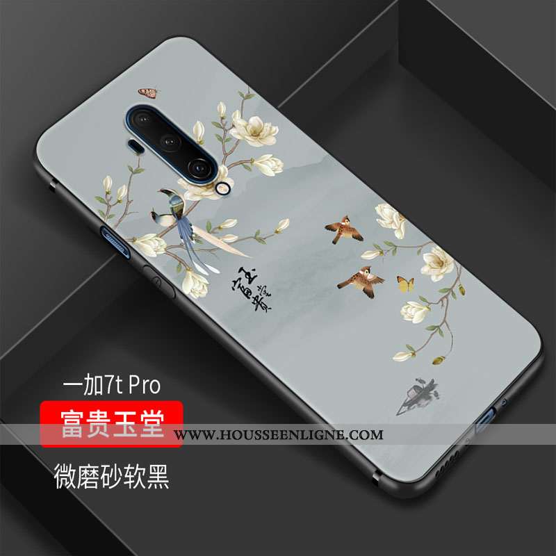 Étui Oneplus 7t Pro Personnalité Vintage Vent Art Protection Silicone Simple Noir