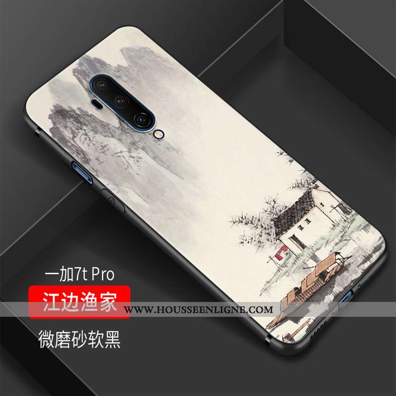 Étui Oneplus 7t Pro Personnalité Vintage Vent Art Protection Silicone Simple Noir
