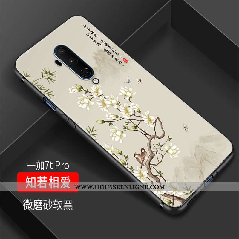 Étui Oneplus 7t Pro Personnalité Vintage Vent Art Protection Silicone Simple Noir