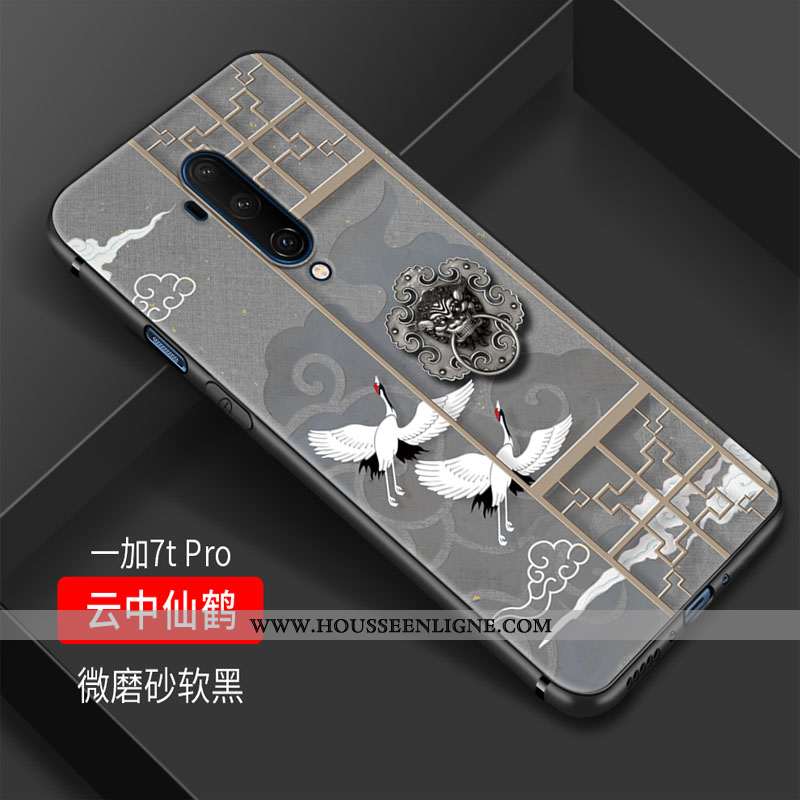 Étui Oneplus 7t Pro Personnalité Vintage Vent Art Protection Silicone Simple Noir