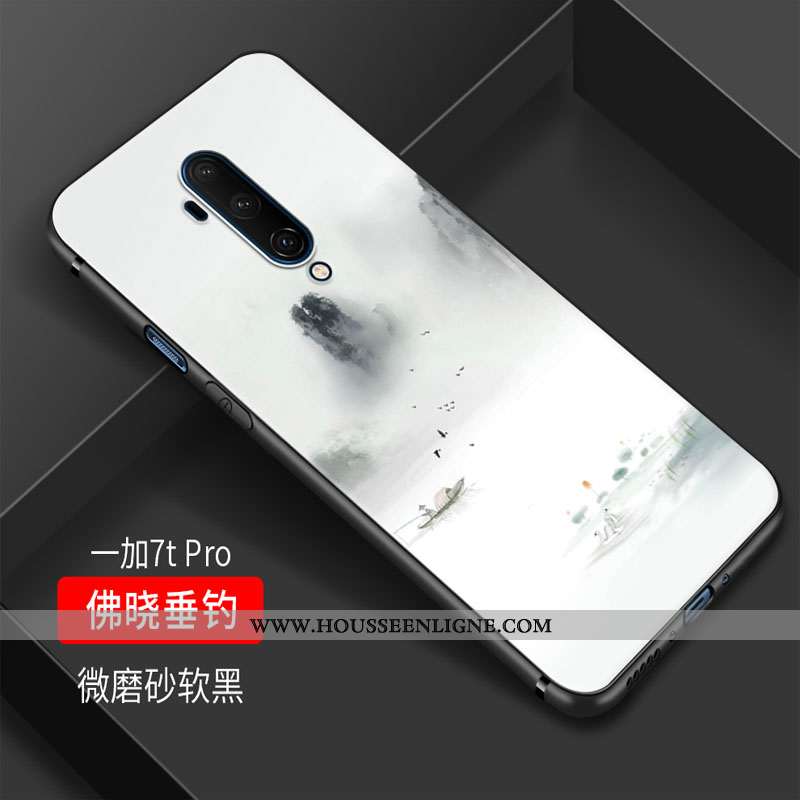 Étui Oneplus 7t Pro Personnalité Vintage Vent Art Protection Silicone Simple Noir