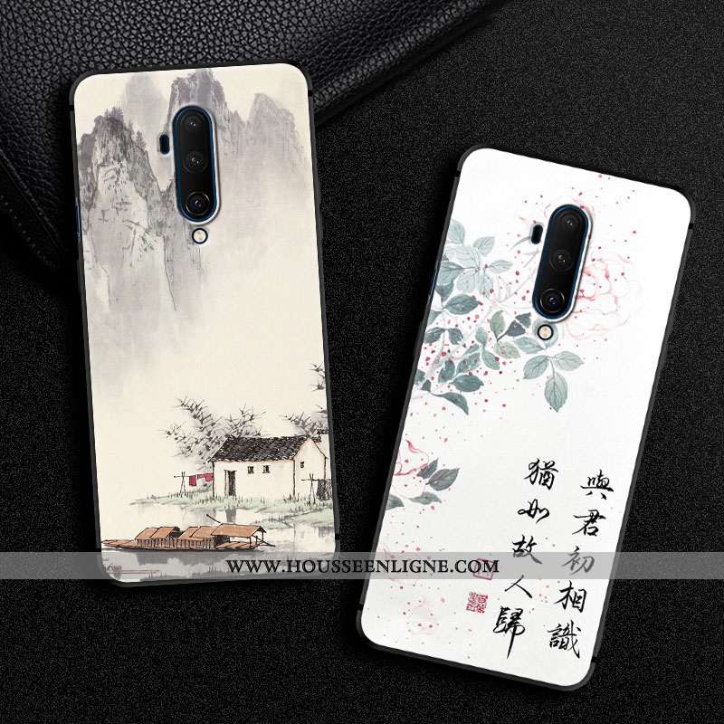Étui Oneplus 7t Pro Personnalité Vintage Vent Art Protection Silicone Simple Noir